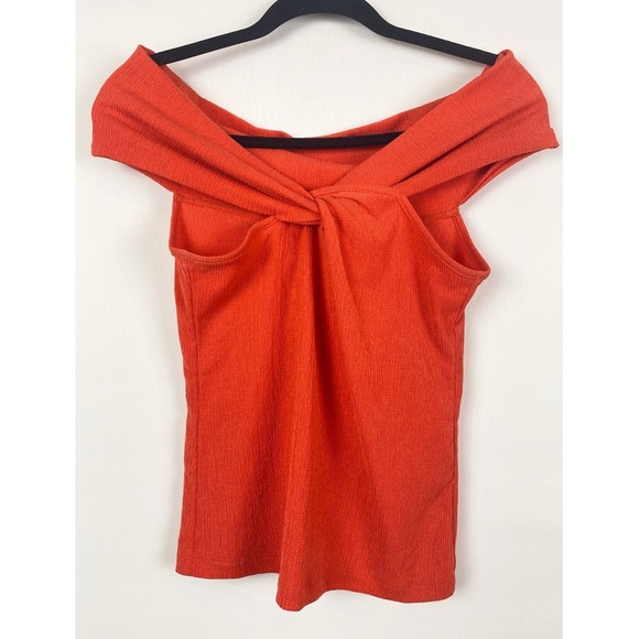 Maeve Anthropologie Off The Shoulder‎ Top S Orange Twist Front Textured Stretch - Picture 2 of 7